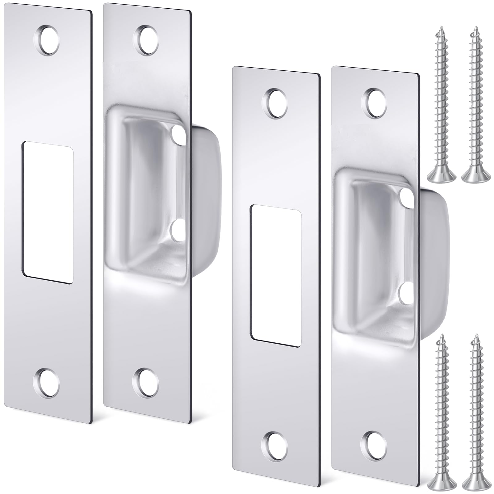 Hicarer Chrome Plated 2 Pcs Mortise Lock Strike Plate Door Security Deadbolt Universal Fit Chrome Plated